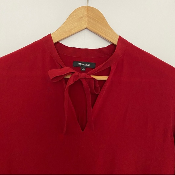Madewell Tie-Neck Blouse Size Small Red 100%Silk Office Work Casual Feminine - Picture 5 of 11